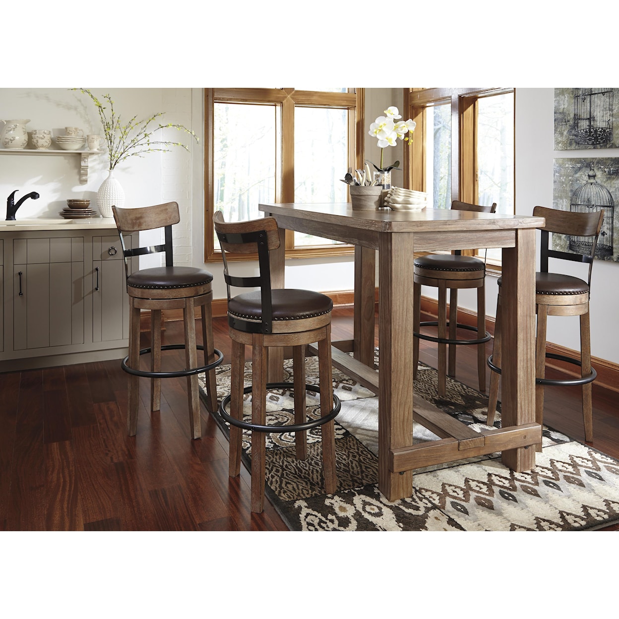 Ashley Furniture Signature Design Pinnadel Tall Upholstered Swivel Barstool