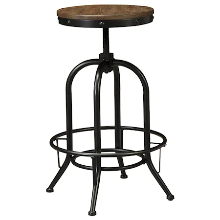 Tall Swivel Stool with Metal Base & Adjustable Height Wood Seat