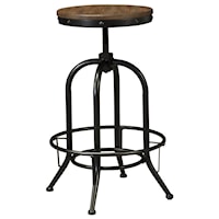 Tall Swivel Stool with Metal Base & Adjustable Height Wood Seat