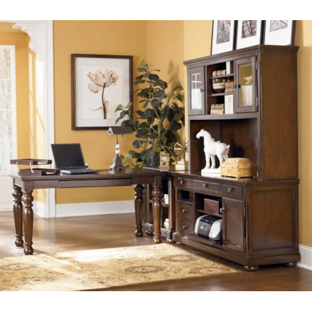 L-Shape Desk w/ Large Leg Desk & Large Hutch
