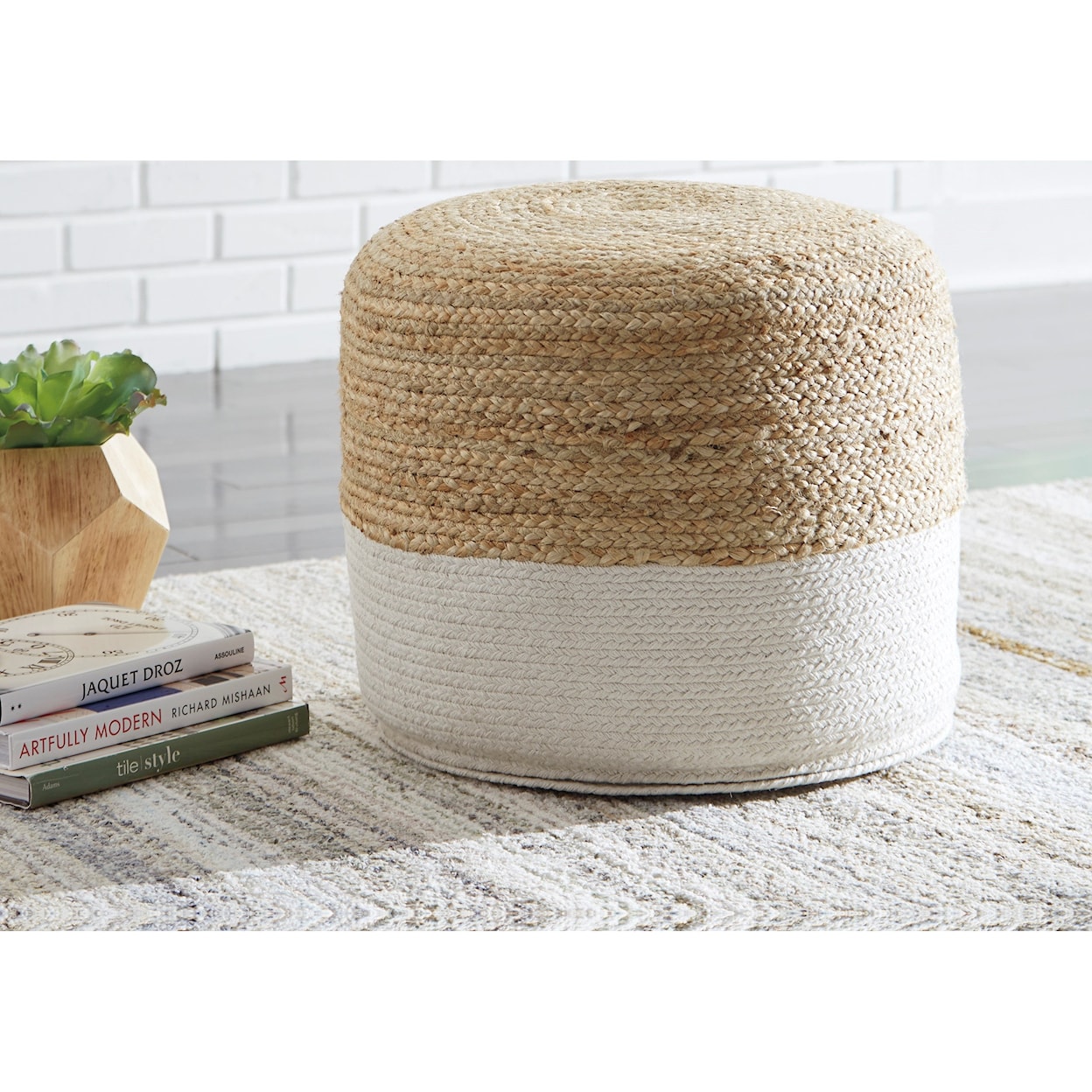 Signature Design by Ashley Poufs Sweed Valley - Natural/White Pouf