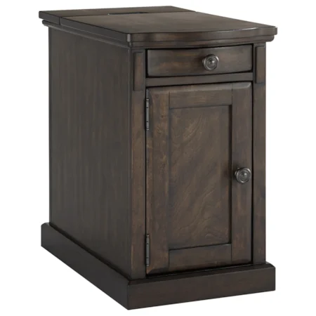 Chair Side End Table with Power Outlets & Pull-Out Shelf