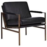 Black Leather Accent Chair with Metal Frame