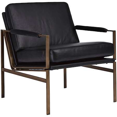 Black Leather Accent Chair with Metal Frame