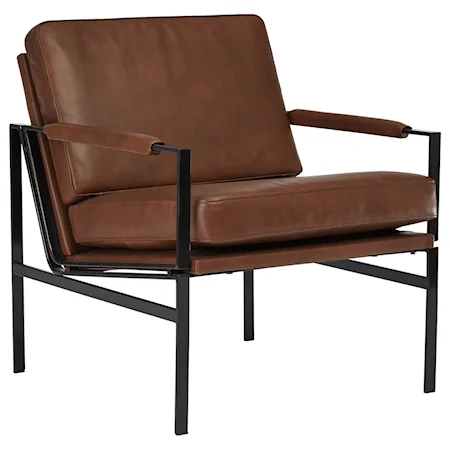 Accent Chair with Brown Leather and Metal Frame