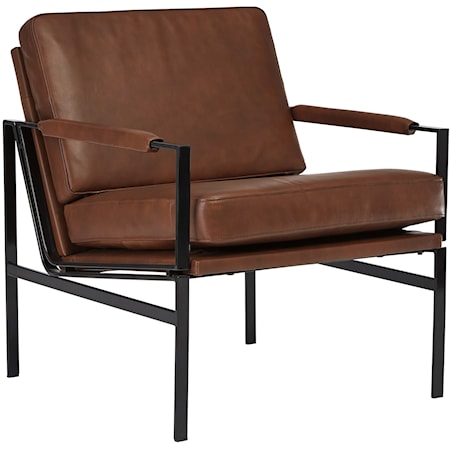 Brown Leather Accent Chair with Metal Frame