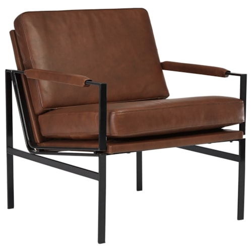 Brown Leather Accent Chair with Metal Frame