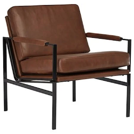 Brown Leather Accent Chair with Metal Frame