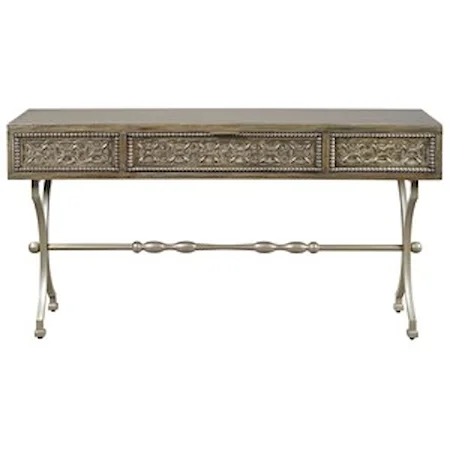 Transitional Console Sofa Table with Medallion Pattern 