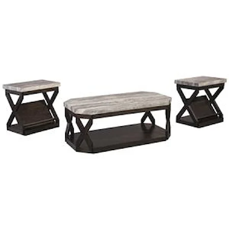 3-Piece Occasional Table Set with Faux Travertine-Look Top