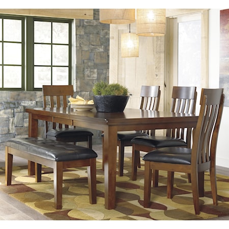 Casual 6-Piece Dining Set with Butterfly Extension Leaf & Bench