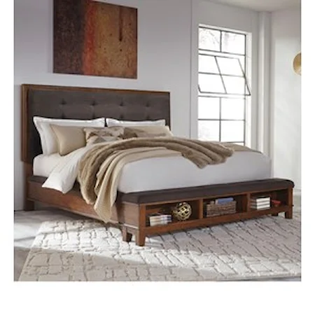 Queen Upholstered Bed with Bench Storage Footboard