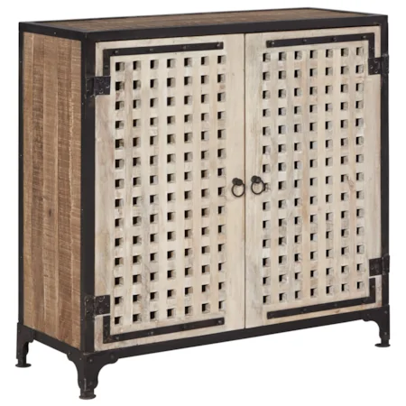 Accent Door Cabinet with Pierced Lattice Doors & Metal Frame