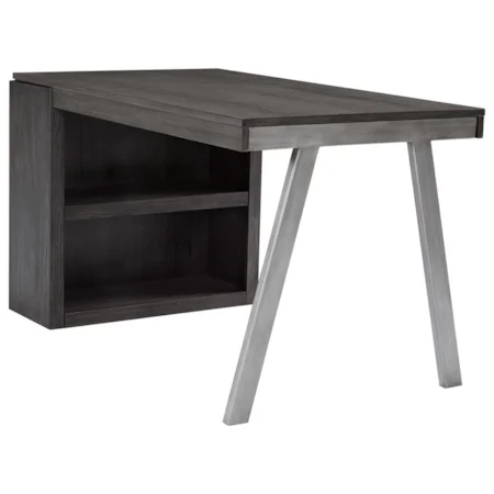 Contemporary Metal/Wood Desk Return & Medium Bookcase in Grayish Brown Finish
