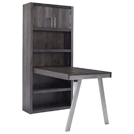 Contemporary Metal/Wood Desk Return & Large Bookcase in Grayish Brown Finish