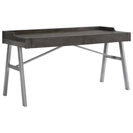 Contemporary Metal/Wood Home Office Desk in Grayish Brown Finish