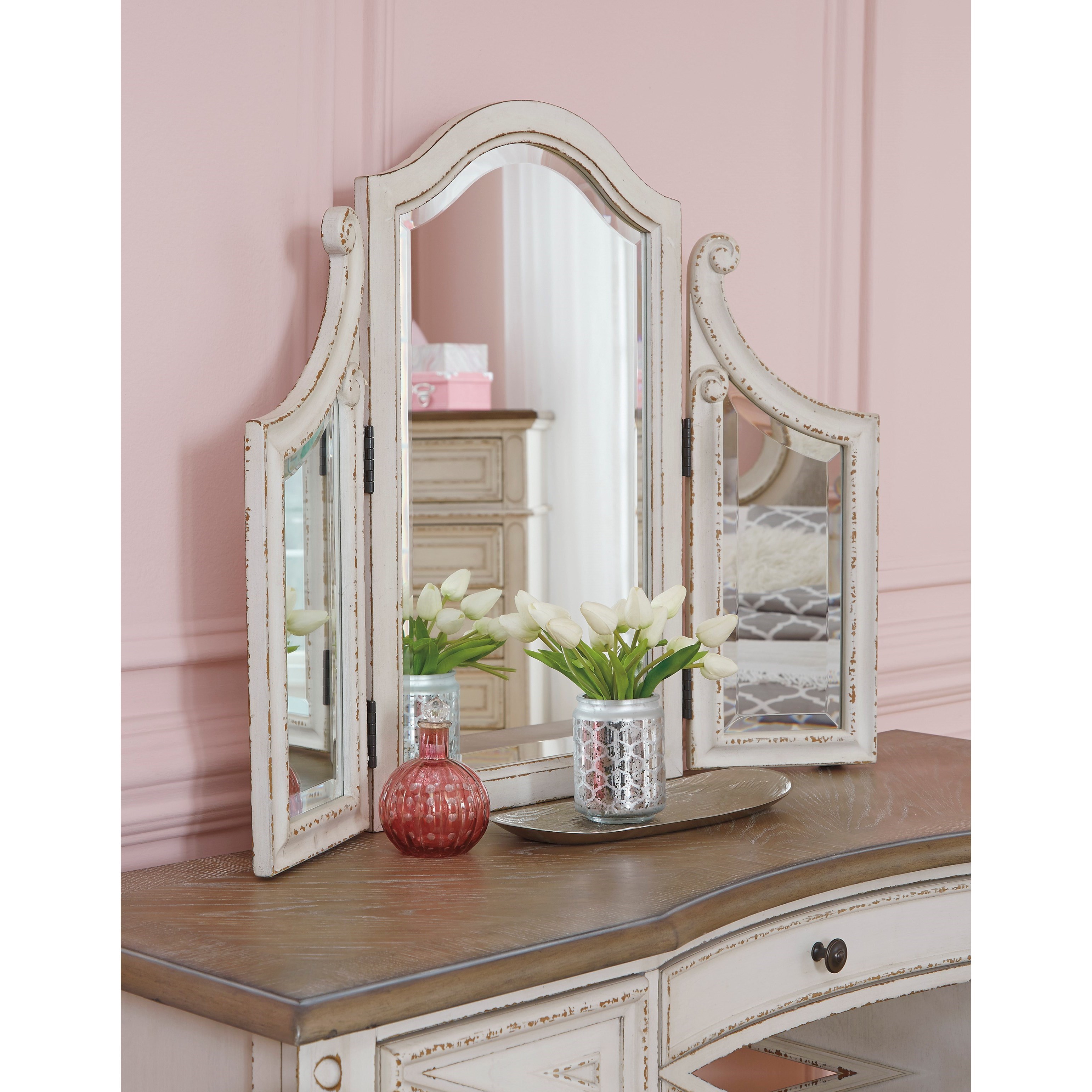 Realyn Vanity Mirror Stool Set Furniture and More Vanity