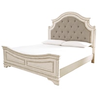 California King Upholstered Panel Bed with Button Tufting