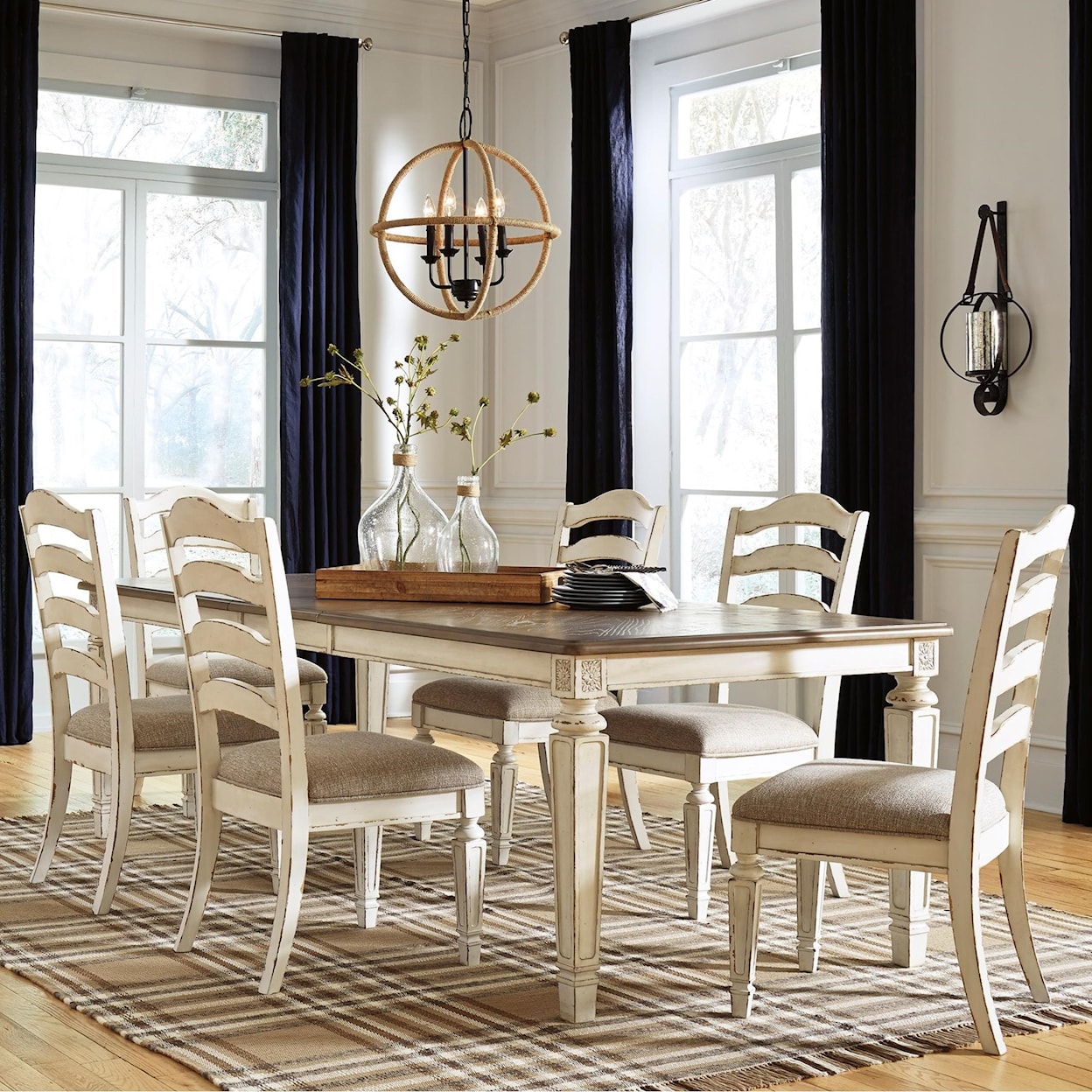 Signature Design by Ashley Realyn 7-Piece Rectangular Table and Chair Set