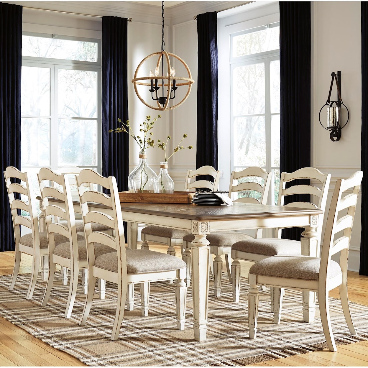 Signature Design by Ashley Realyn 9-Piece Rectangular Table and Chair Set