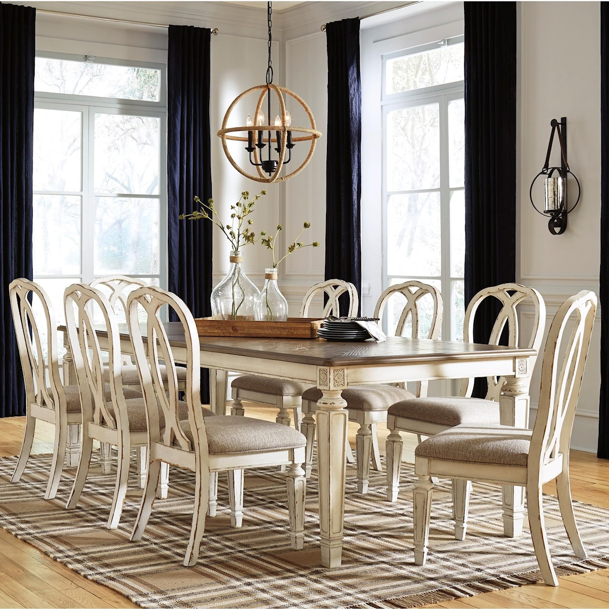 Signature Design by Ashley Realyn 9-Piece Rectangular Table and Chair Set