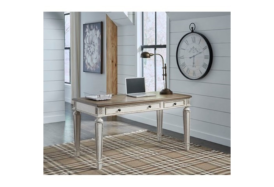 Realyn White Home Office Desk Return Set