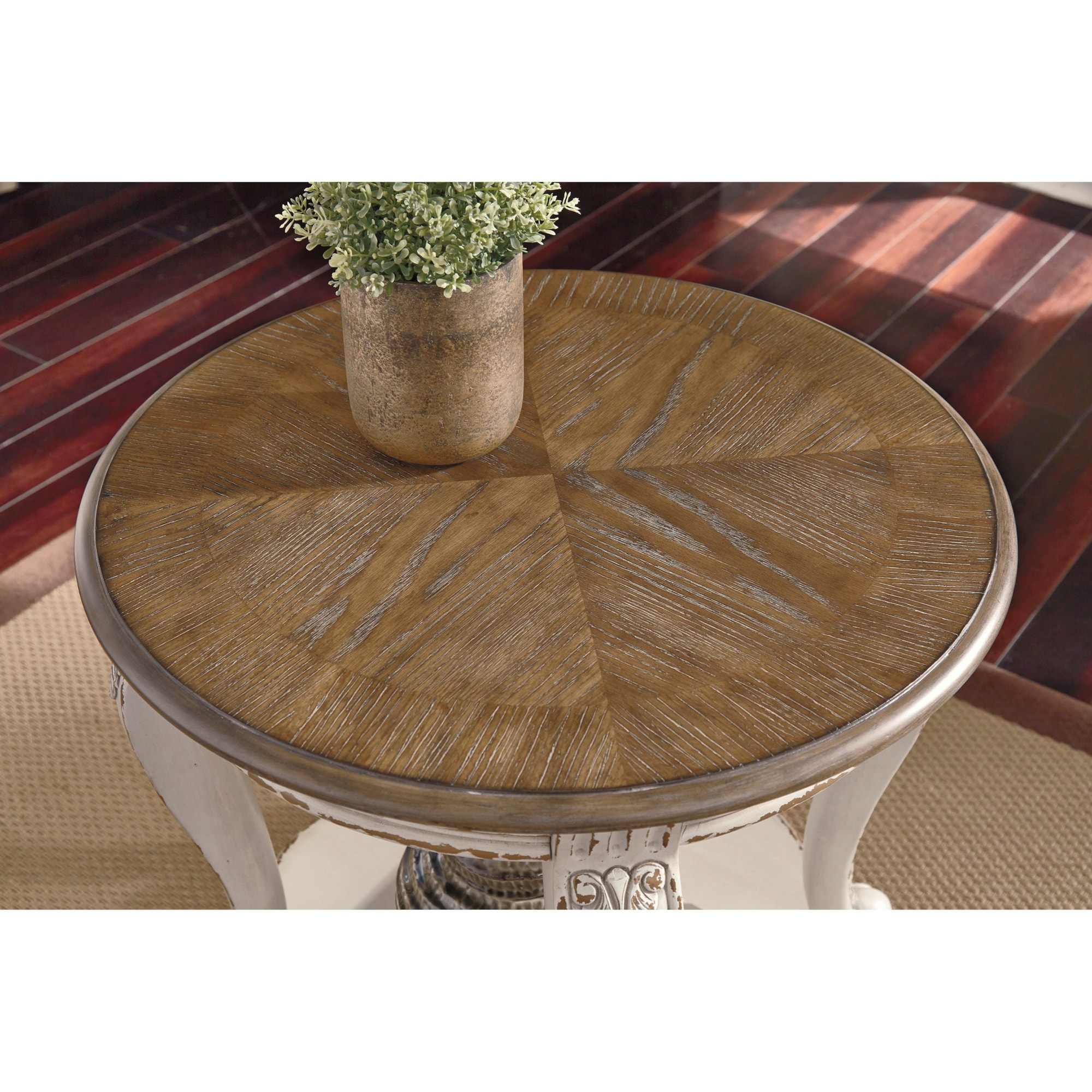 Signature Design by Ashley Realyn T7436 TwoTone Round End Table Westrich Furniture
