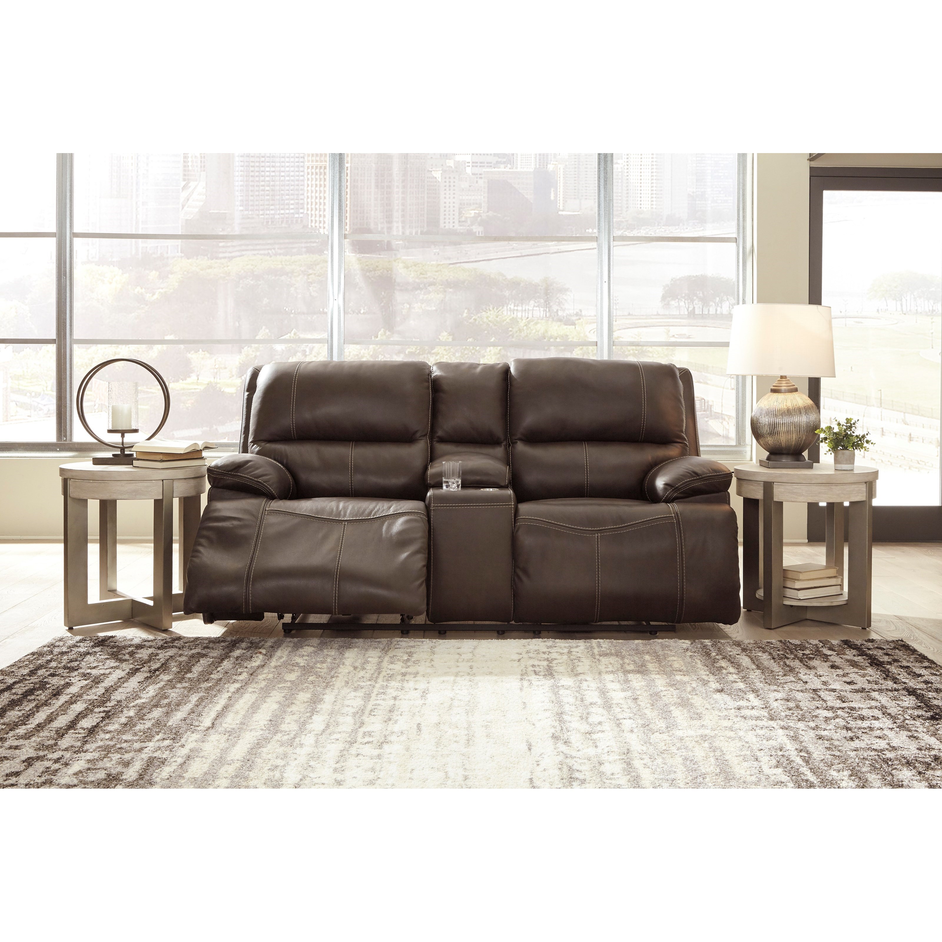 Signature Design by Ashley Ricmen 132343702 Leather Match Power Reclining  Loveseat w/ Adj. Headrests | Sam Levitz Furniture | Reclining Loveseats