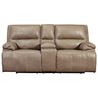 Leather Match Power Reclining Loveseat w/ Adj. Headrests