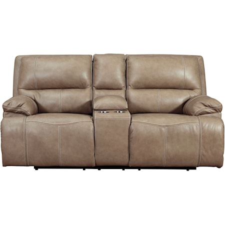 Leather Match Power Reclining Loveseat w/ Adj. Headrests