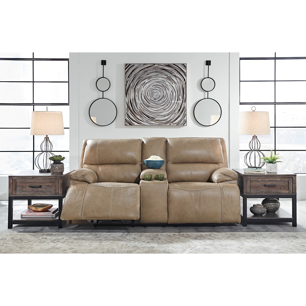 Signature Design by Ashley Ricmen Power Reclining Loveseat w/ Adj. Headrests