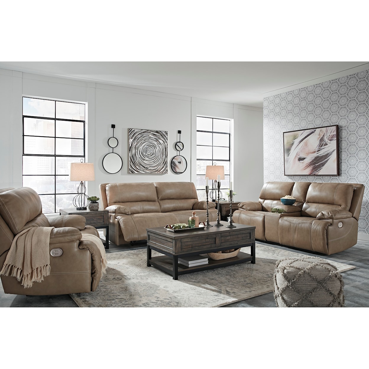 Benchcraft Ricmen 2-Seat Power Reclining Sofa w/ Adj Headrests