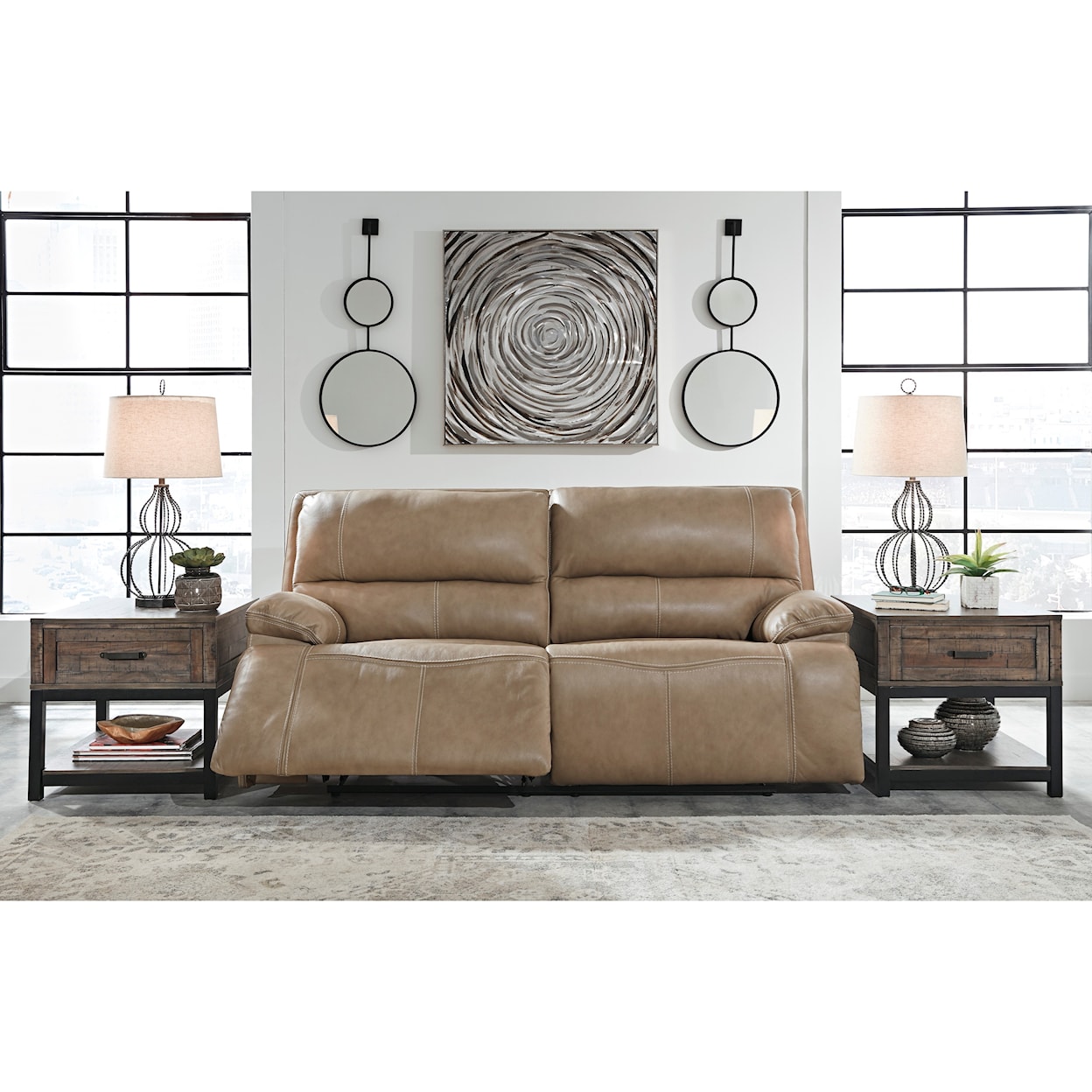 Ashley Furniture Signature Design Ricmen 2-Seat Power Reclining Sofa w/ Adj Headrests