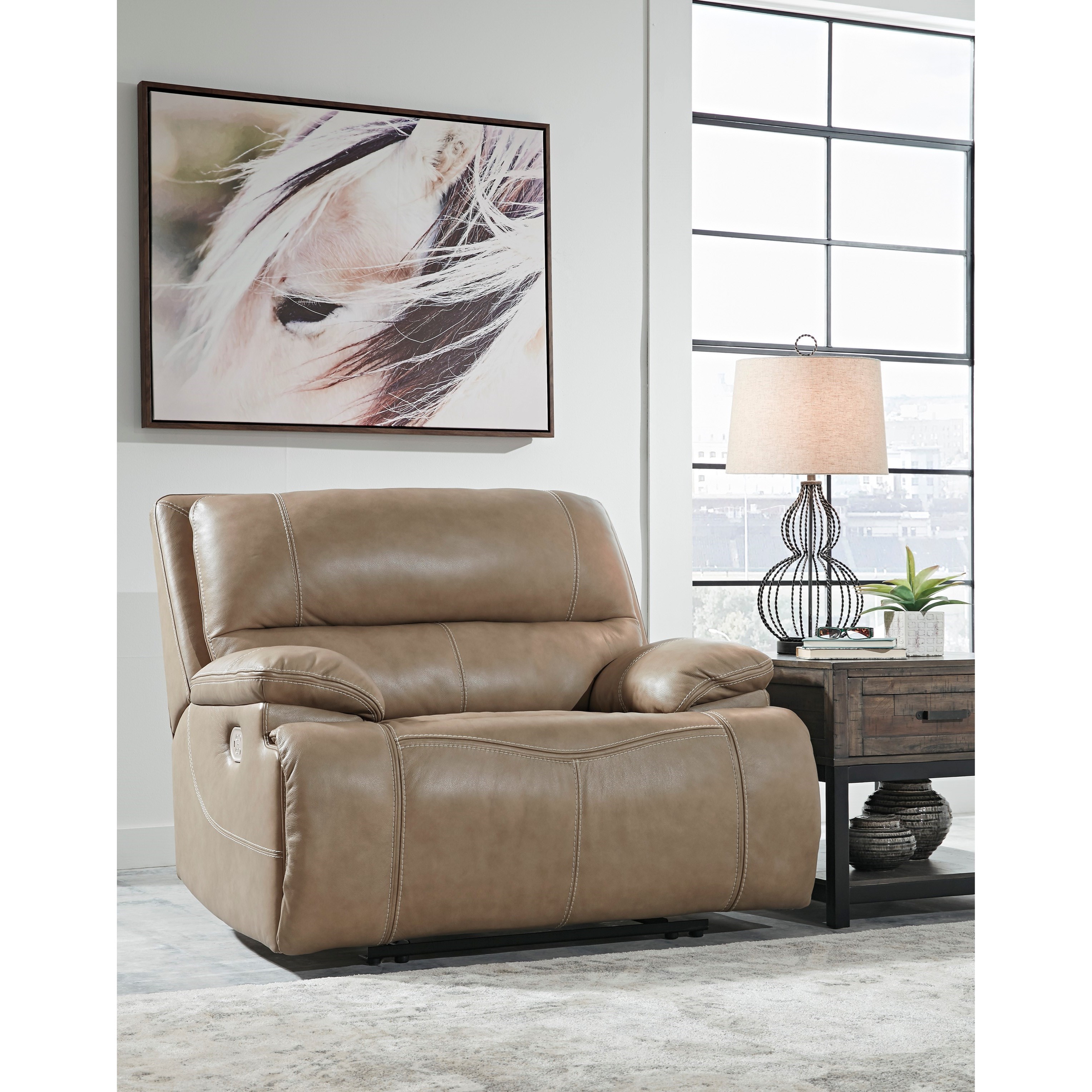 Signature Design by Ashley Ricmen 141343715 Leather Match Wide Seat Power  Recliner | Sam Levitz Furniture | Recliner - Three Way