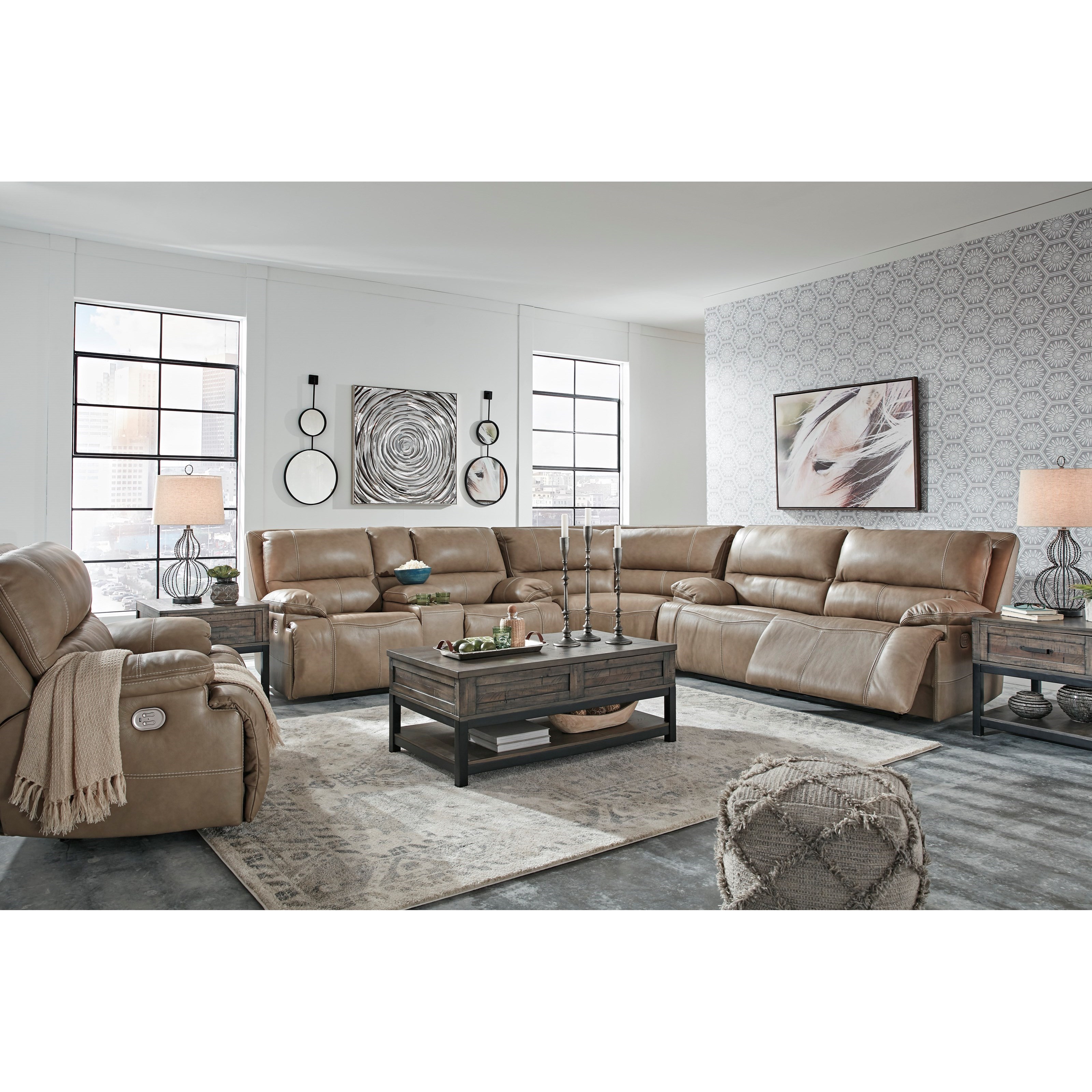 Signature Design by Ashley Ricmen 127467028 Leather Match Wide