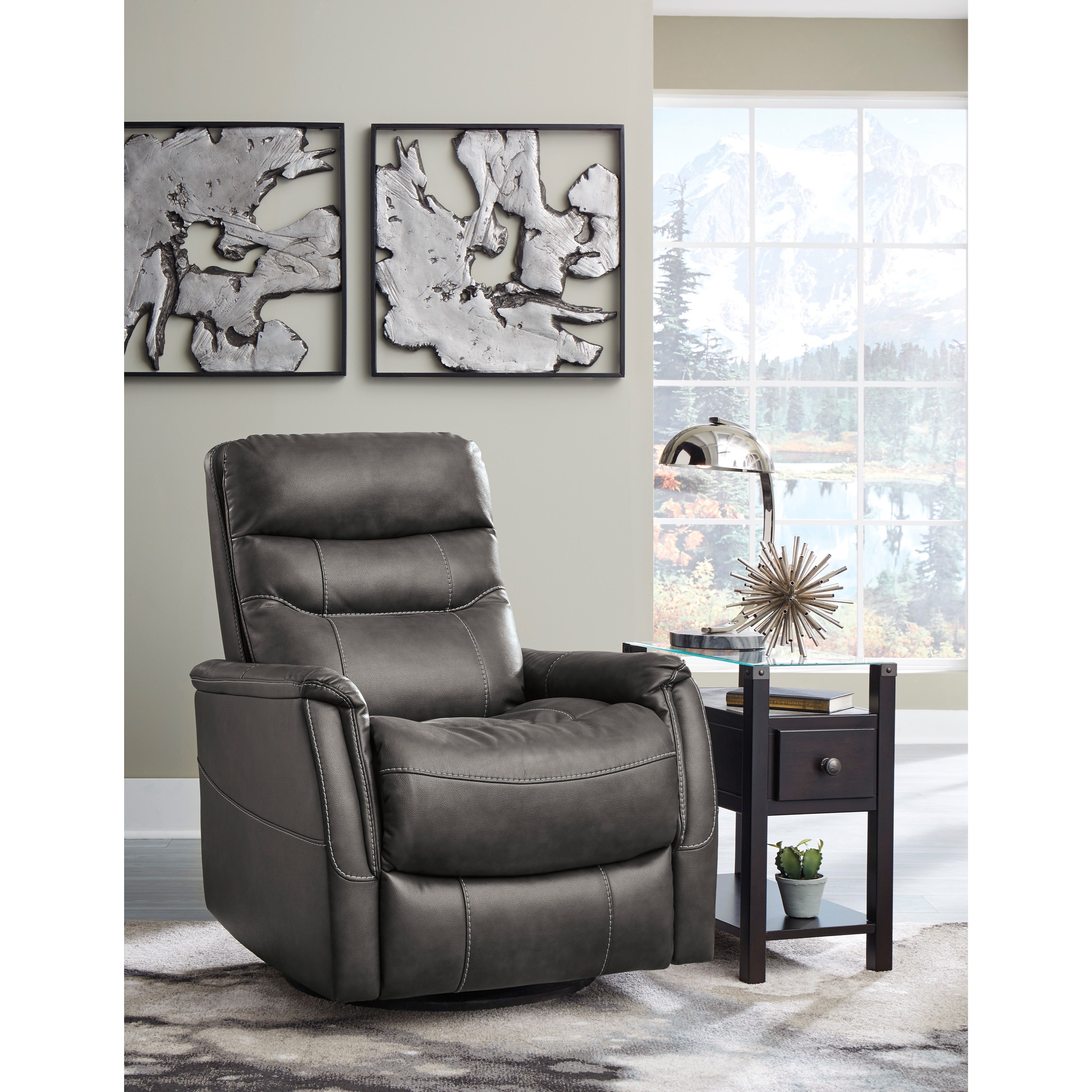 StyleLine Riptyme 4640261 Contemporary Faux Leather Swivel Glider