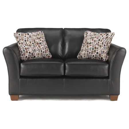 Black Vinyl Loveseat with Flared Arms