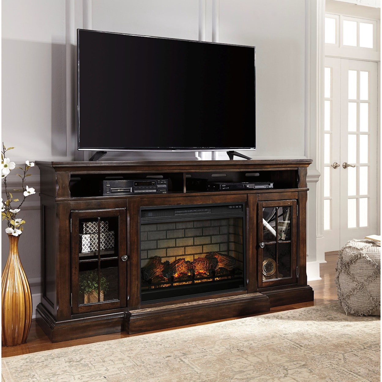 Signature Design by Ashley Furniture Roddinton Extra Large TV Stand with Fireplace Insert