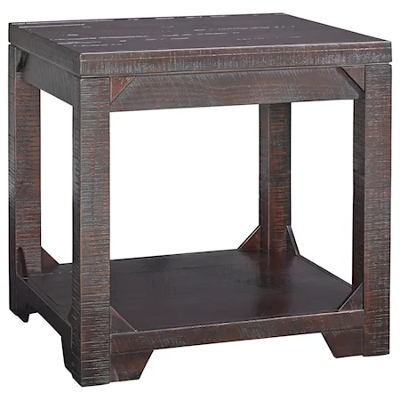 Rustic Rectangular End Table with Shelf