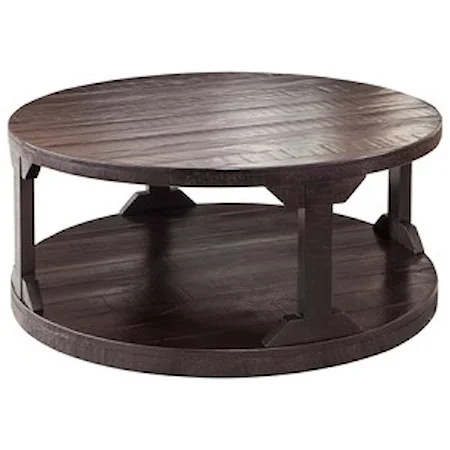 Rustic Round Cocktail Table with Shelf