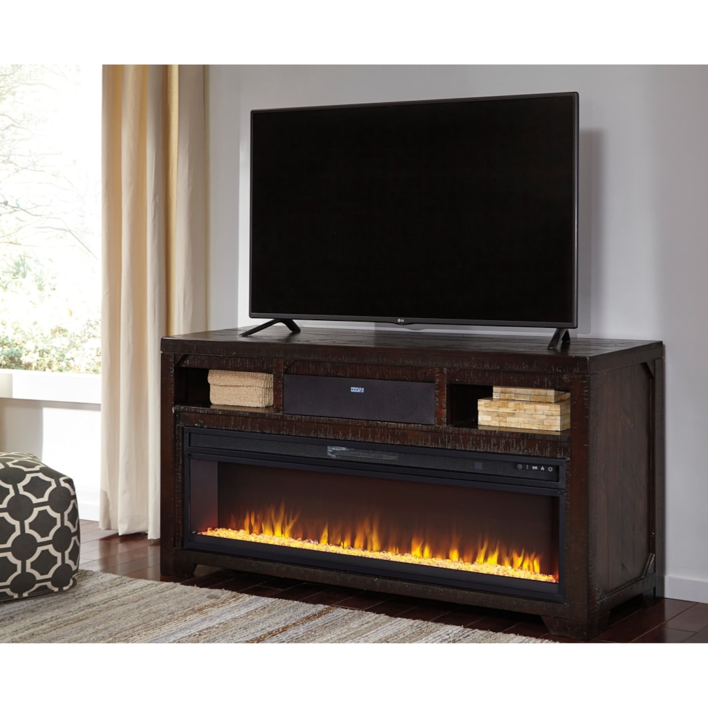 Signature Design by Ashley Rogness Large TV Stand w/ Fireplace Insert & Speaker | Olinde Shop for the Signature Design by Ashley Rogness Large TV Stand w/ Fireplace Insert & Speaker at Olinde