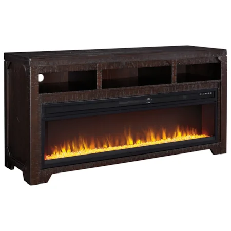 Solid Wood Large TV Stand with Fireplace Insert