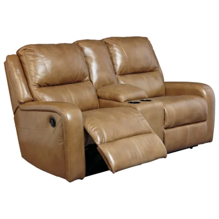 Contemporary Power Reclining Love Seat with Storage Console and Cup Holders