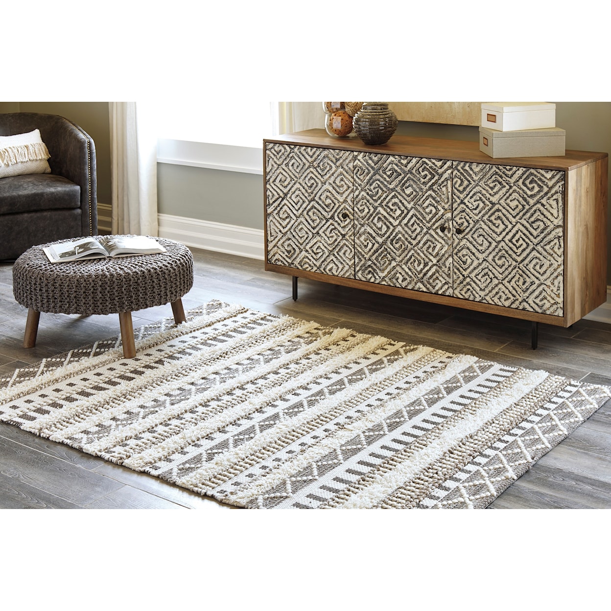 Ashley Furniture Signature Design Contemporary Area Rugs Karalee Ivory/Brown Large Rug