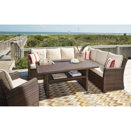 Outdoor Sectional with Table & Lounge Chair