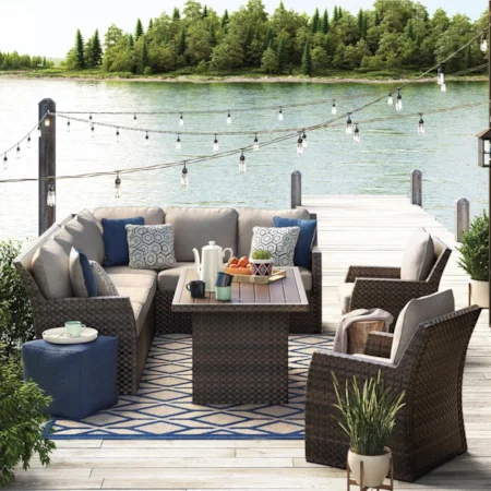 Outdoor Sectional with Table & Lounge Chairs