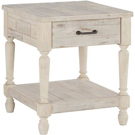 Solid Wood Rectangular End Table in Rustic White Finish