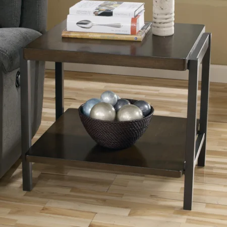 Ash Veneer & Metal Rectangular End Table