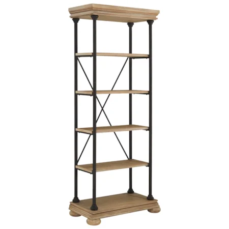 Industrial Large Bookcase with Distressed Pine Veneer Shelves and Molding