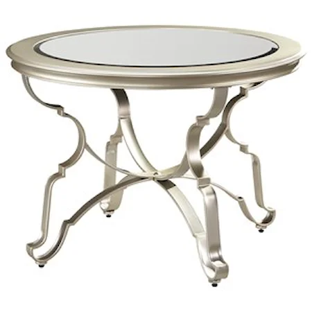Silver Finish Round Dining Room Table with Inset Glass Top